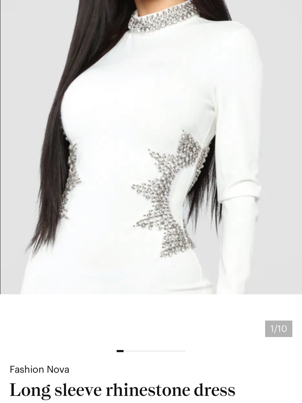 Fashion Nova White Long Sleeve Rhinestone-Embellished Top (dress cut into top)